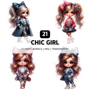 21 Chic Girl PNG, Girl Clipart, Chibi Clipart, Trendy PNG, Quirky Girl Clipart, Girl Power, PNG Bundle, Digital Download, Digital Clipart