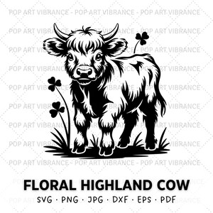 Blumige Hochlandkuh SVG PNG, Silhouette, Clipart, Vector Image, SVG File, Cutting file, Sublimation Design, Digital Download