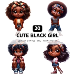 20 Cute Black Girl PNG, Black Girl Clipart, Black Girl Art, Black Women PNG, Black Woman Art, Chibi Clipart, Digital Download, PNG Bundle