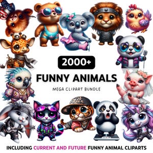 Funny Animals, Mega Bundle, Clipart Bundle, PNG Bundle, Animal Clipart, Animal Prints, Scrapbooking, Print on demand, Digital Download