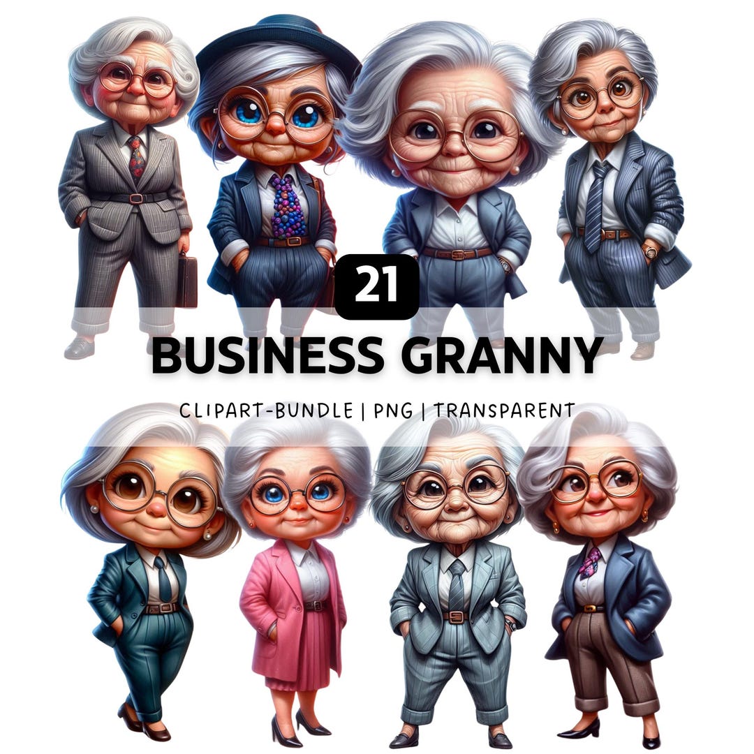 21 Business Granny PNG, Quirky Funny Grandma Clipart Bundle for ...