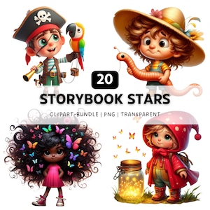 20 Storybook Stars PNG, Girl Clipart, Chibi Clipart, Trendy PNG, Quirky Girl Clipart, Girl Power, PNG Bundle, Digital Download