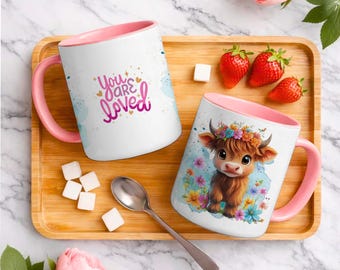 Highland Cow Mug Wrap PNG, 11oz 15oz Template, Valentine Coffee Mug Sublimation, Digital Download