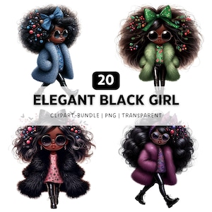 20 Elegant Black Girl PNG, Black Girl Clipart, Black Girl Art, Black Women PNG, Black Woman Art, Chibi Clipart, Digital Download, PNG Bundle