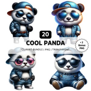 20 coole panda's PNG, panda-clipart, dieren PNG, grappige dierenclipart, eigenzinnige dieren, PNG-bundel, sublimatie-ontwerpen, digitale download