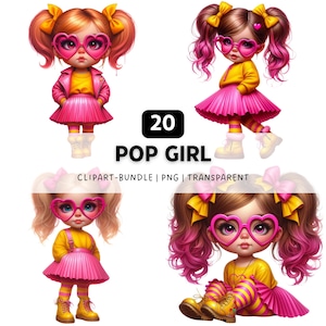 20 Pop Girl PNG, Girl Clipart, Chibi Clipart, Trendy PNG, Quirky Girl Clipart, Girl Power, PNG Bundle, Digital Download