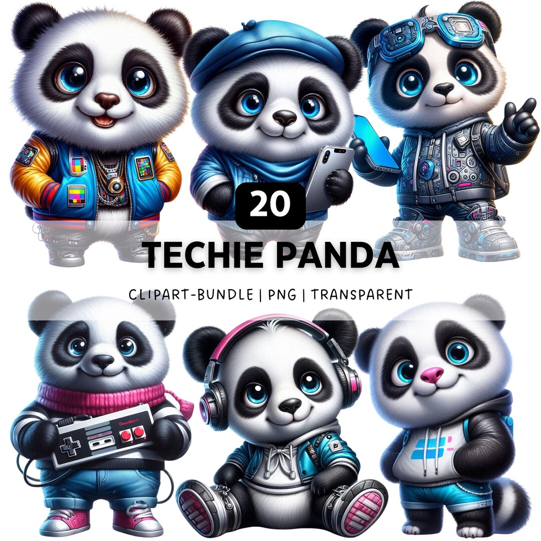 20 Techie Panda PNG, Kawaii Clipart Bundle for Designs & Crafts ...