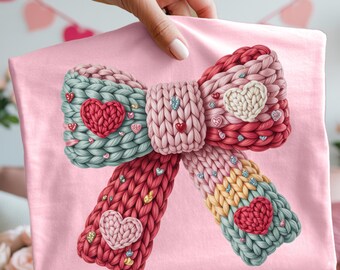 Coquette Bow PNG, Crochet Valentine Clipart for Crafts, Faux Yarn Love Printable Design