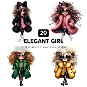 20 Elegant Girl PNG, Girl Clipart, Chibi Clipart, Trendy PNG, Quirky Girl Clipart, Girl Power, PNG Bundle, Digital Download, Digital Clipart