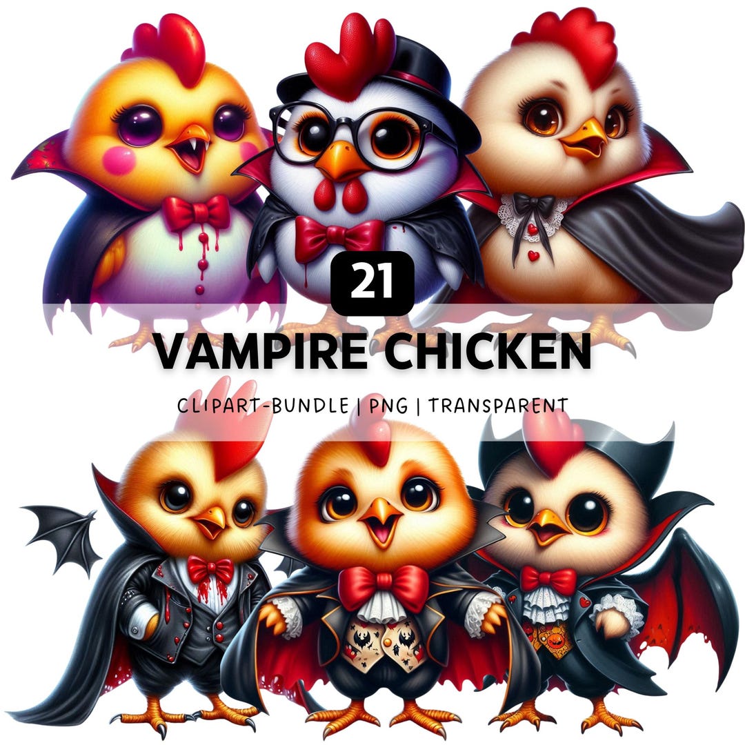 21 Vampire Chicken PNG Clipart Bundle, Funny Animal Halloween Designs ...