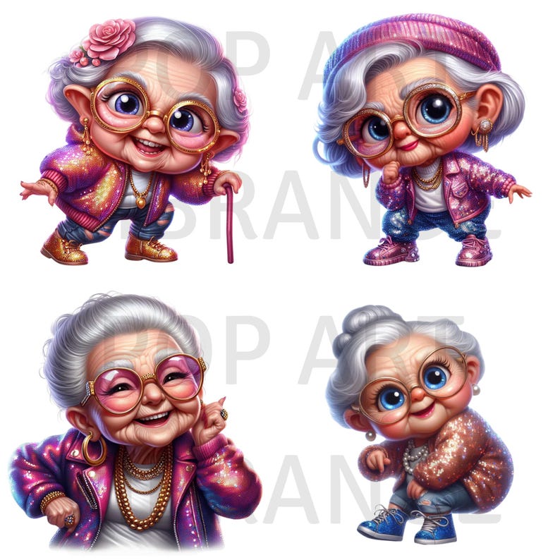 20 Glitter Funny Grandma PNG, Quirky Old Lady Clipart Bundle for T ...
