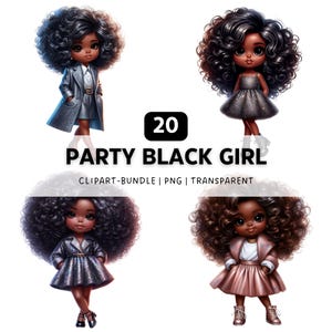 20 Party Black Girl PNG, Black Girl Clipart, Black Girl Art, Black Women PNG, Black Woman Art, Chibi Clipart, Digital Download, PNG Bundle
