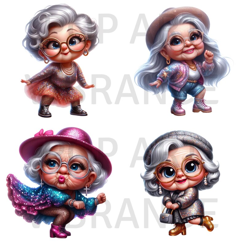 20 Glitter Funny Grandma PNG, Quirky Old Lady Clipart Bundle for T ...
