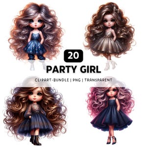 20 Party Girl PNG, Girl Clipart, Chibi Clipart, Trendy PNG, Quirky Girl Clipart, Girl Power, PNG Bundle, Digital Download, Digital Clipart