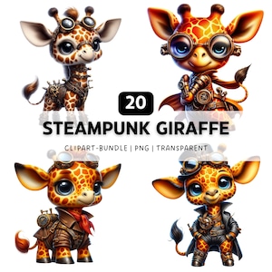 20 Steampunk Giraffe PNG, Giraffe Clipart, Animal PNG, Funny Animal Clipart, Quirky Animals, Sublimation Designs, Digital Download