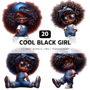 20 Cool Black Girl PNG, Black Girl Clipart, Black Girl Art, Black Women PNG, Black Woman Art, Chibi Clipart, Digital Download, PNG Bundle