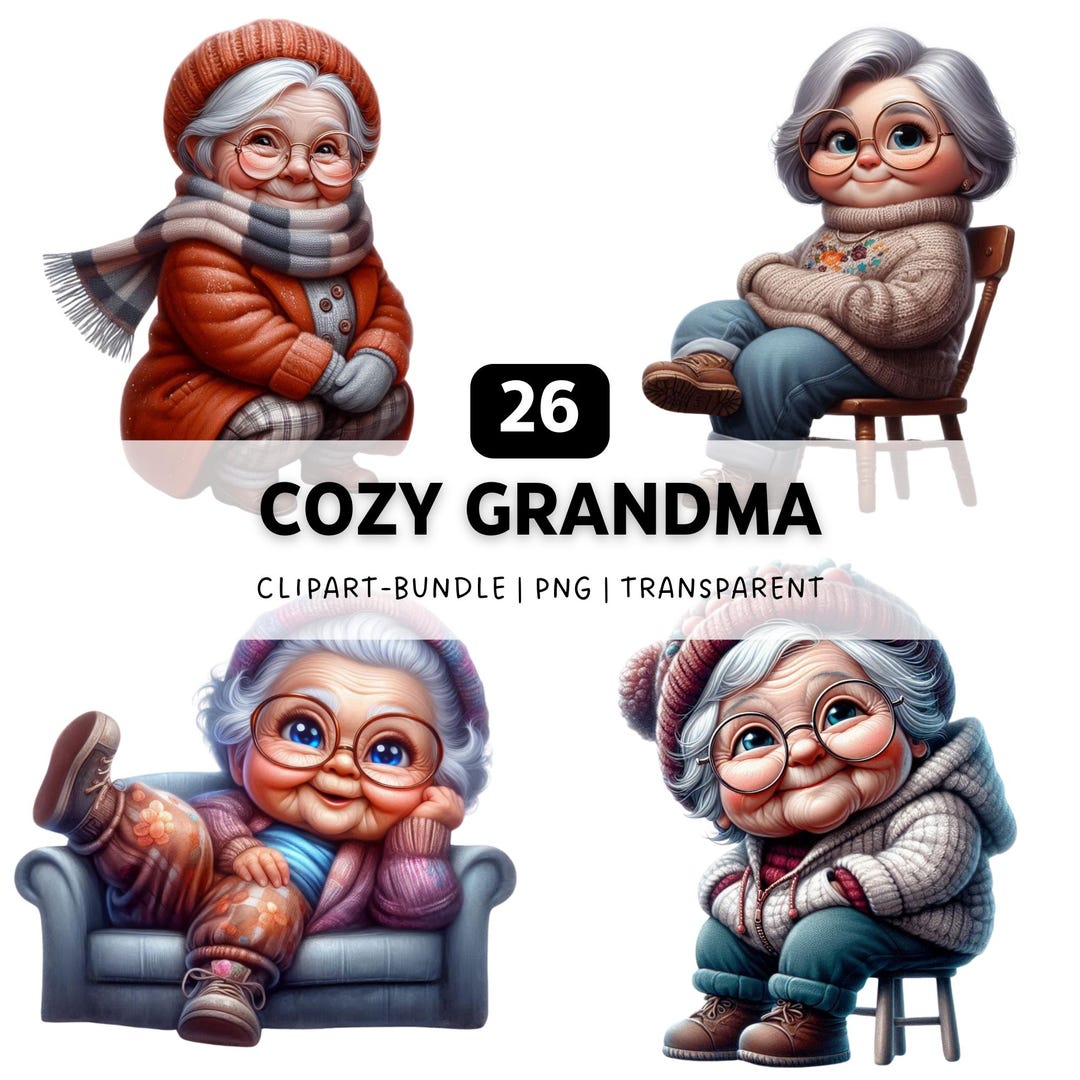 26 Cozy Grandma PNG Bundle – Funny Grandma Clipart for Cozy Season ...