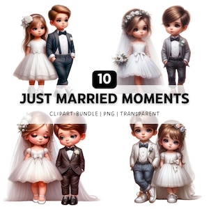 10 Just Married Moments PNG, Wedding PNG, Wedding Clipart, Wedding Bundle, Wedding Digital, Wedding Illustration, Digital Download