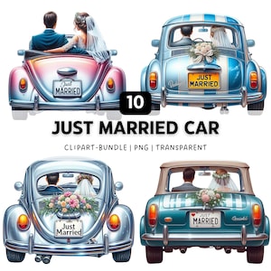 10 Just Married Car PNG, Wedding PNG, Wedding Clipart, Wedding Bundle, Wedding Digital, Wedding Illustration, Wedding DIY, Digital Download