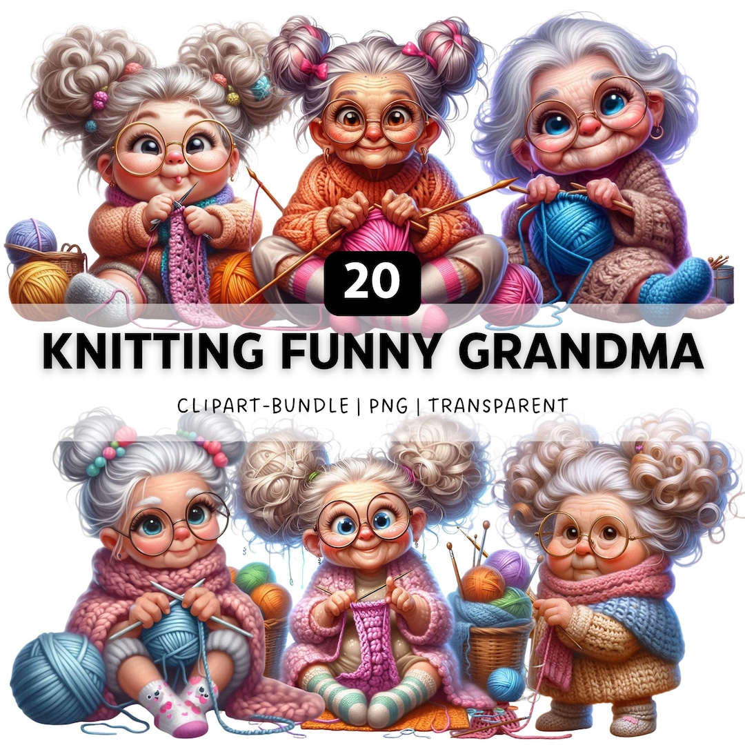 20 Knitting Funny Grandma PNG, Quirky Funny Grandma Clipart Bundle for ...