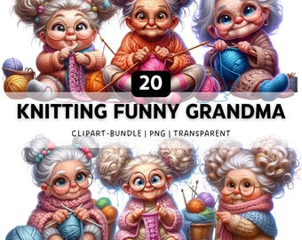 20 imágenes PNG de abuelas tejiendo, paquete de imágenes prediseñadas de abuelas divertidas y peculiares para sublimación y regalos