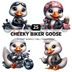 25 Cheeky Biker Goose PNG - Goose Clipart, Funny Animal Clipart Bundle, Whimsical Animals, Quirky Animals PNG Bundle, Sublimation Designs