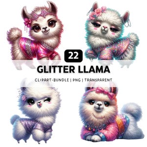 22 Glitter Llama PNG, Llama Clipart, Animal PNG, Funny Animal Clipart, Quirky Animals, PNG Bundle, Sublimation Designs, Digital Download