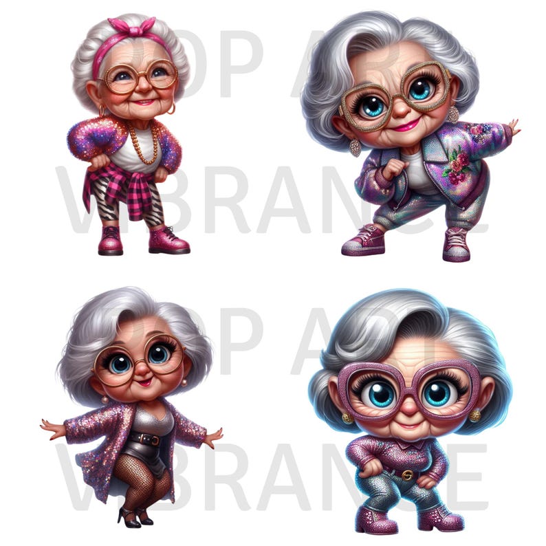 20 Glitter Funny Grandma PNG, Quirky Old Lady Clipart Bundle for T ...