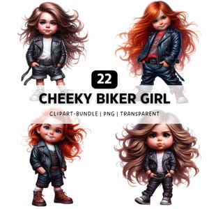 22 Cheeky Biker Girl PNG, Girl Clipart, Chibi Clipart, Trendy PNG, Quirky Girl Clipart, Girl Power, PNG Bundle, Digital Download