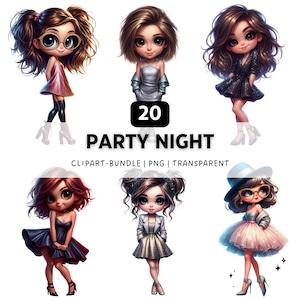 20 Party Night Girl PNG, Girl Clipart, Chibi Clipart, Trendy PNG, Quirky Girl Clipart, Girl Power, PNG Bundle, Digital Download