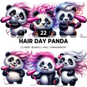 22 Whimsical Hair Day Panda PNG, Funny Animal Clipart Bundle for Crafting & Sublimation Designs