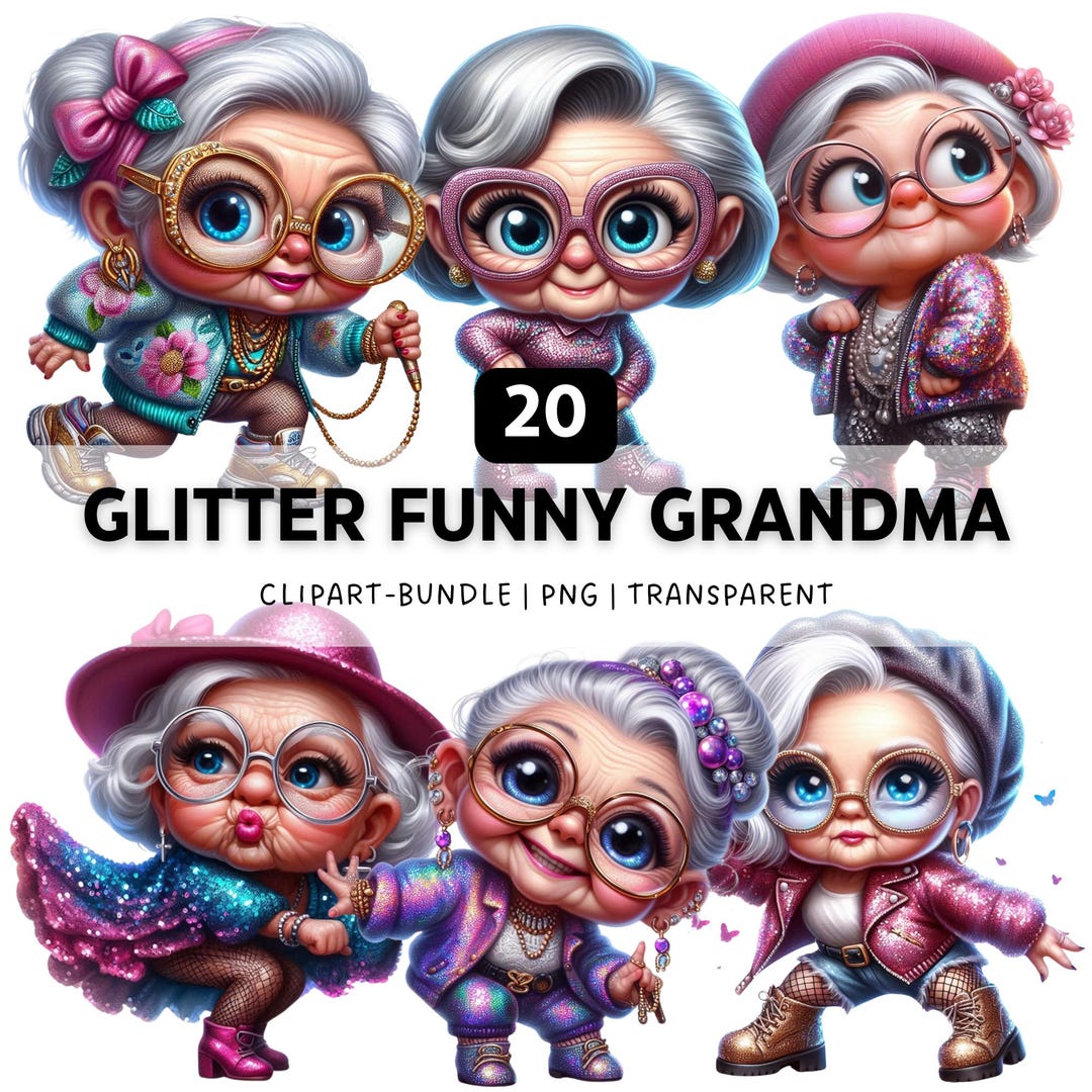20 Glitter Funny Grandma PNG, Quirky Old Lady Clipart Bundle for T ...