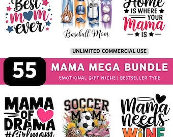 Mama PNG Bundle, 50+ Mom Life Designs, Mothers Day Gift, Digital Download
