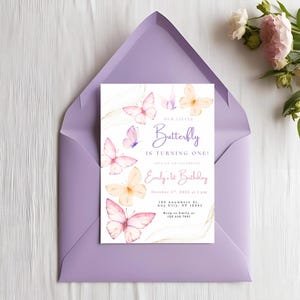 Beautiful Girl’s 1st Birthday Custom Invitation | “Our Little Butterfly is Turning One!” – Editable Template