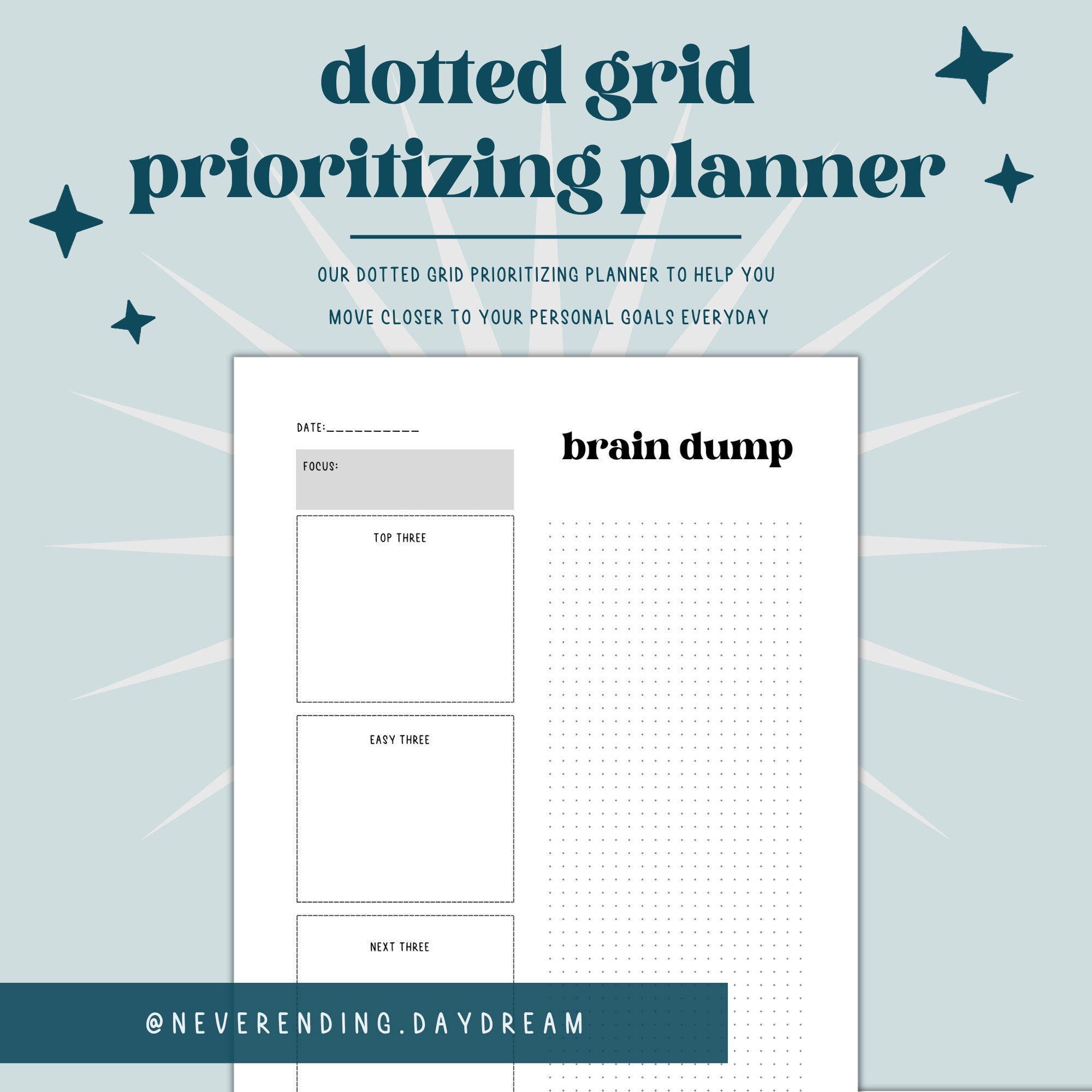 Daily Prioritizing Planner Dotted Grid Brain Dump PRINTABLE Planner ...