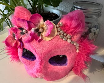 Pink Glitter Kitty Mask – Therian Furry Cosplay, Wall Decor
