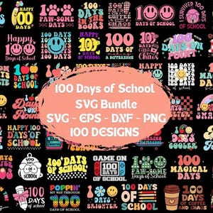Pacchetto SVG retrò &quot;100 giorni di scuola&quot; (download digitale)