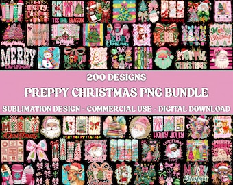 Preppy Christmas PNG Bundle, Pink Christmas, Coquette Tree, Holly Jolly, Retro Holiday, Digital Download