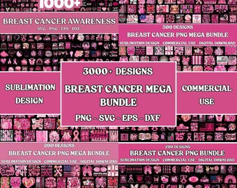 3000+ Breast Cancer PNG Mega Bundle, Pink Ribbon, Fighter Hope, Sublimation Designs, Digital Download