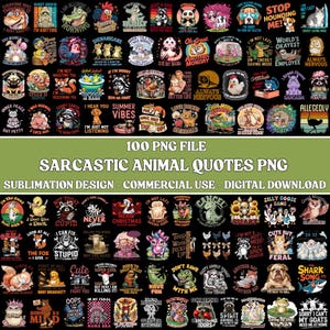 Sarkastiska djurcitat PNG-paket: Roliga t-shirtdesigner (digital nedladdning)