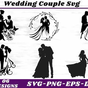 Wedding Couple Silhouette SVG Bundle: Bride and Groom Clipart (Digital Files)