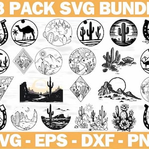 Desert Scene SVG Bundle: Cactus Landscape Vector Graphics (23 Files)