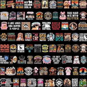 May include: A collection of colorful dog-themed stickers with various phrases and illustrations. The stickers feature different dog breeds, humorous sayings, and graphic designs, perfect for dog lovers.