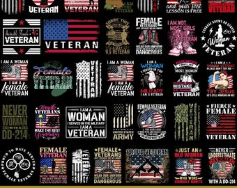 Kvinnlig veteran PNG-paket - rolig militär citat-klippfil (digital nedladdning)