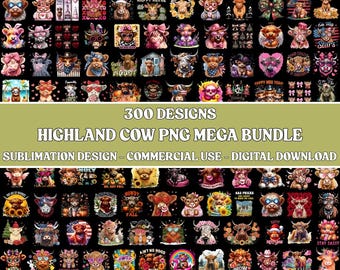 300+ Highland Cow PNG Bundle, Coquette Bow, Funny Cow Designs, Shirt Graphics, Digital Download