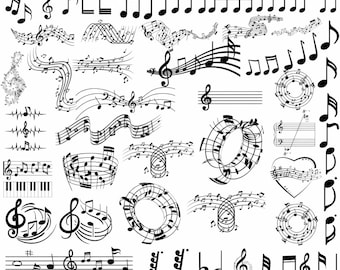 Musiknoter SVG-paket: Musikalisk clipart, klippfiler (digital nedladdning)