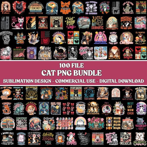 Cat PNG Bundle, Sarcastic Cat Designs (Instant Download)