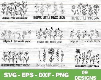 Wildflower Teacher SVG: Helping Little Minds Grow, 09 Designs (Digital Download)