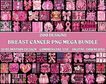 Breast Cancer PNG Bundle, 200+ Pink Ribbon, Fight Cancer, Awareness Designs, Commercial Use