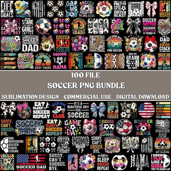 100+ Soccer PNG Bundle, Soccer Mom Coquette Bow Designs, Game Day Shirt, Digital Download
